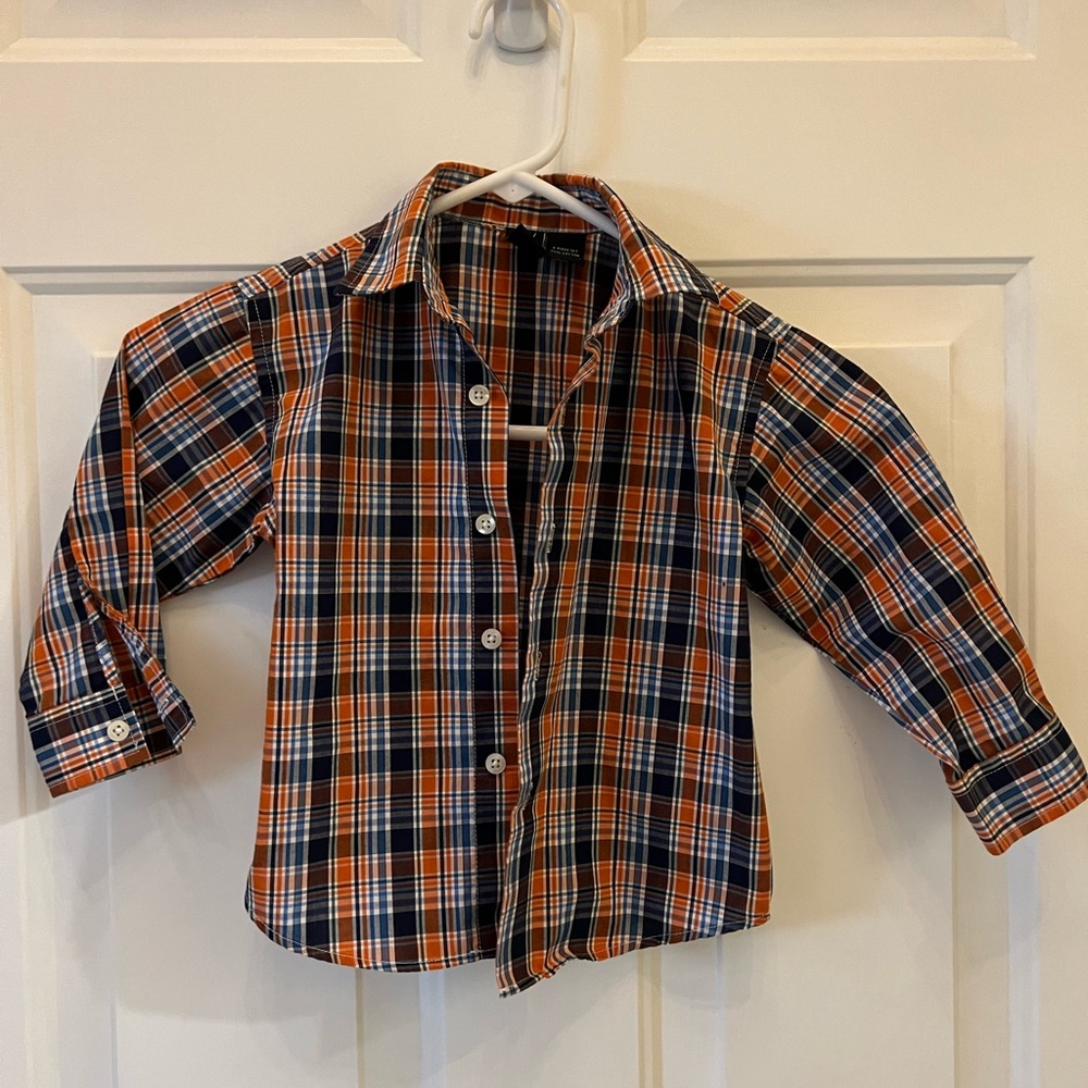 Nautica Kids Plaid Button Down Shirt - Orange and Blue